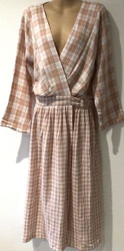 BUMP & MILK PEACH GINGHAM ORGANIC COTTON MATERNITY &  NURSING DRESS BNWT SIZE XL/XXL 16-18