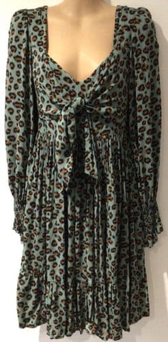 BUMP & MILK TEAL LEOPARD TIE FRONT MATERNITY & NURSING DRESS SIZE S 8-10