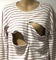 BUMPLE IVORY/PINK STRIPE NURSING T-SHIRT TOP SIZE M/12