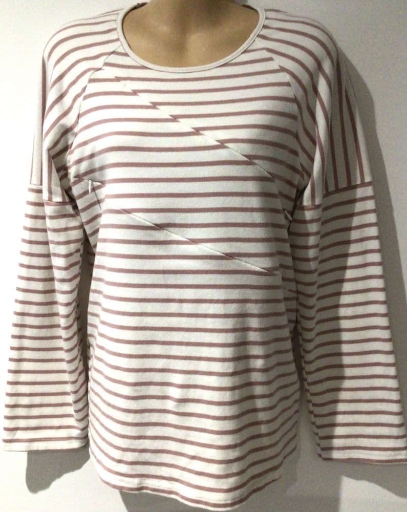 BUMPLE IVORY/PINK STRIPE NURSING T-SHIRT TOP SIZE M/12