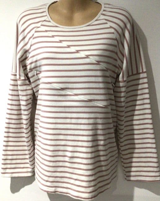 BUMPLE IVORY/PINK STRIPE NURSING T-SHIRT TOP SIZE M/12