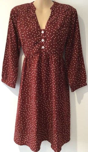 BUMPLE MAROON SPOTTY ZIP NURSING DRESS WITH POCKETS SIZE L 12