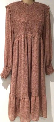 BUMPLE TERRACOTTA SHIRRED MIDI ZIP NURSING DRESS SIZE 16-18