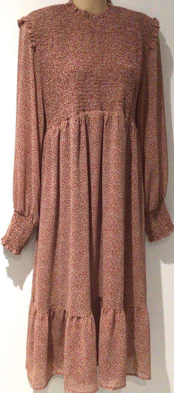 BUMPLE TERRACOTTA SHIRRED MIDI ZIP NURSING DRESS SIZE 16-18
