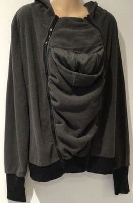 CHARCOAL HOODED BABY WEARING CARRIER FLEECE JACKET COAT SIZE M 12/14