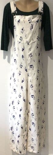 CIDER CREAM/BLUE FLORAL WIDE LEG DUNGAREES BNWT SIZE XL 14