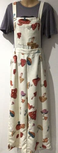 CIDER CREAM CORDUROY TOADSTOOL PRINT WIDE LEG DUNGAREES SIZE L 12