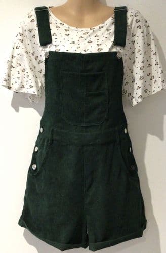 CIDER FOREST GREEN CORD DUNGAREE SHORTS BNWT SIZE M 10