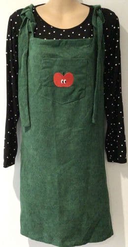 CIDER GREEN CORDUROY EMBROIDERED APPLE DUNGAREE DRESS SIZE XL 14-16