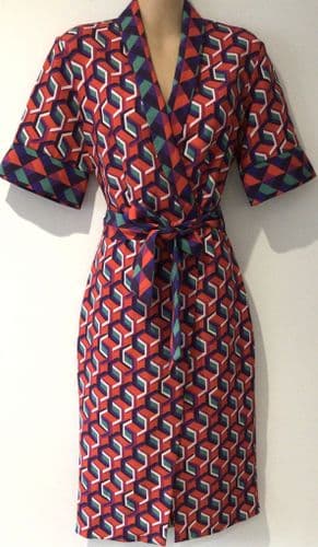 CLOSET RED GEOMETRIC OCCASION WRAP MIDI DRESS SIZE 12