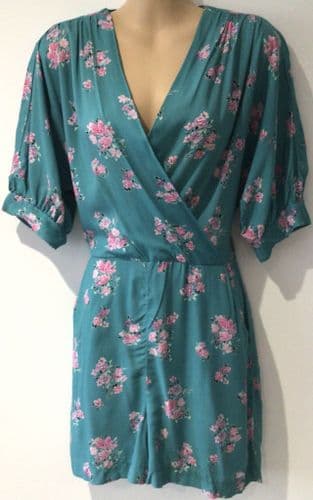 CLOSET TEAL FLORAL WRAP PLAYSUIT SIZE 12