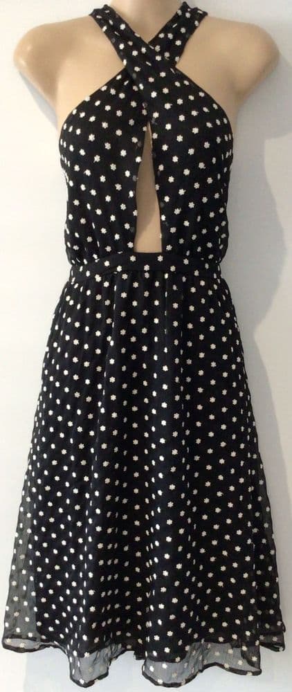 COAST BLACK MONO EMBROIDERED HALTER OCCASION DRESS NEW SIZE 12