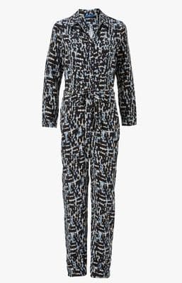 COTTON TRADERS BLACK/BLUE PRINT BUTTON JUMPSUIT SIZE 16
