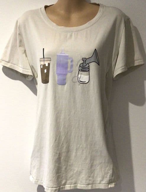 CREAM PUMP PRINT NURSING ZIP T-SHIRT TOP SIZE 14/16