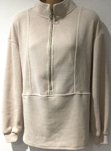 CREAM RIBBED ZIP NURSING SWEATER SIZE M 12/14
