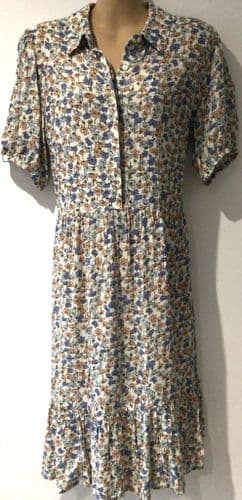 CREW CLOTHING IVORY FLORAL SHIRT DRESS WITH POCKETS SIZE 12