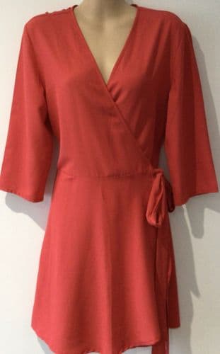 DANCING LEOPARD CORAL RED WRAP DRESS SIZE 12