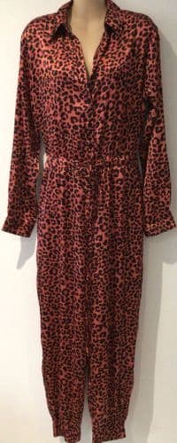 DANCING LEOPARD ORANGE LEOPARD PRINT BUTTON JUMPSUIT SIZE 14