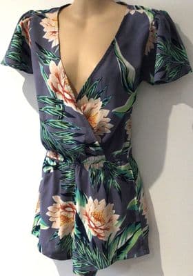 DANCING LEOPARD PURPLE FLORAL WRAP PLAYSUIT SIZE 6