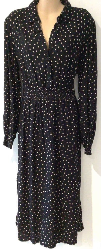 DOROTHY PERKINS BLACK SPOTTY MIDI SHIRT DRESS SIZE 14