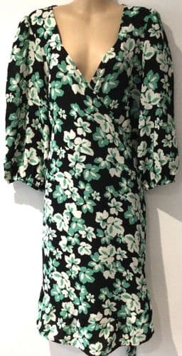 DOROTHY PERKINS MATERNITY BLACK/GREEN FLORAL WRAP DRESS SIZE 20