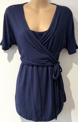 DOROTHY PERKINS MATERNITY NAVY WRAP TIE TOP SIZE M 12/14
