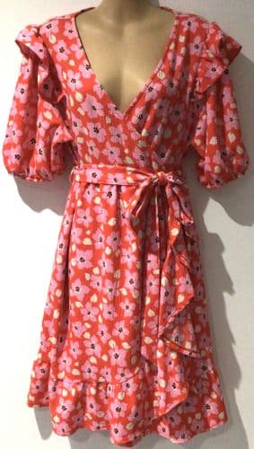 DOROTHY PERKINS MATERNITY RED/PINK FLORAL WRAP DRESS SIZE 16