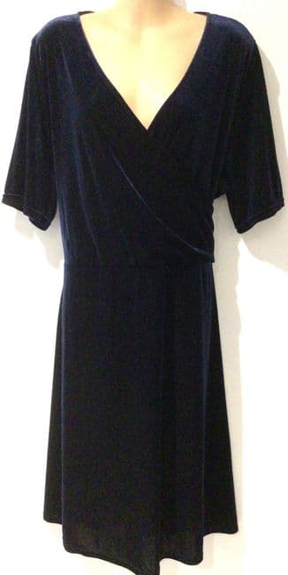 DOROTHY PERKINS NAVY VELOUR SHORT SLEEVED WRAP DRESS SIZE 22