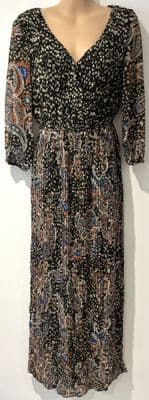 DR2 LONG SLEEVED BLACK/BROWN PLEATED MAXI DRESS SIZE XS 8