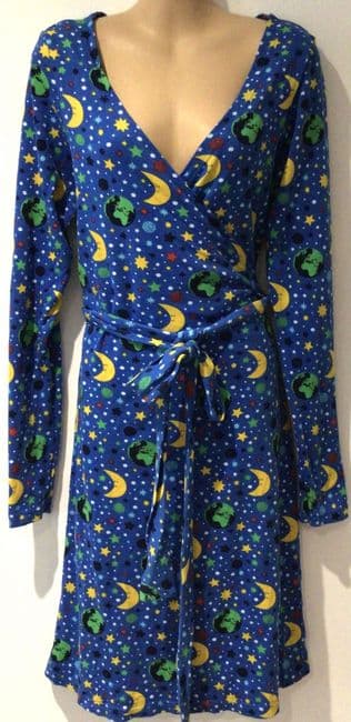 DUNS SWEDEN BLUE STARGAZING PRINT WRAP DRESS SIZE XL 16+