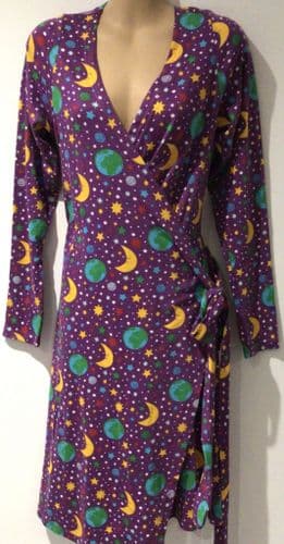 DUNS SWEDEN PURPLE STARGAZING PRINT WRAP DRESS SIZE L 14/16