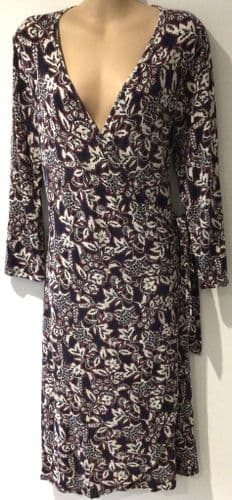 EAST NAVY PRINT WRAP MIDI DRESS SIZE 14