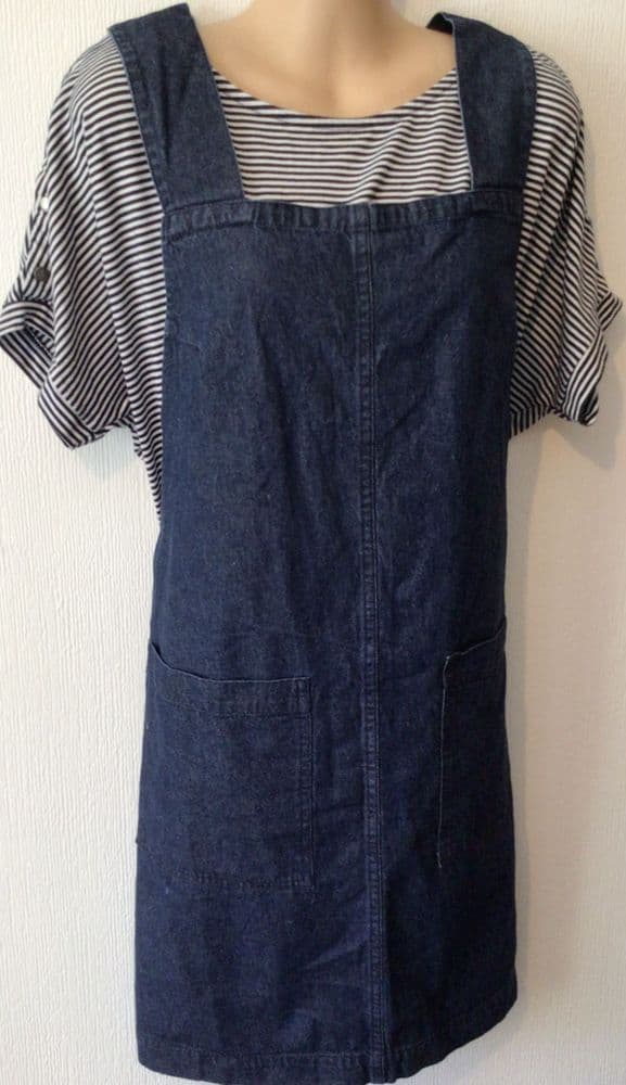 EKO NAVY DENIM PINAFORE DRESS SIZE M 12 14