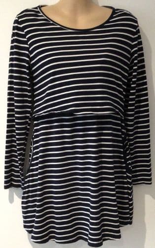 EMOTION MOMS NAVY STRIPE NURSING TUNIC TOP SIZE M 10/12