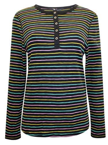 ex M&S COTTON NEON STRIPE HENLEY BUTTON TOP NEW SIZES 14-20