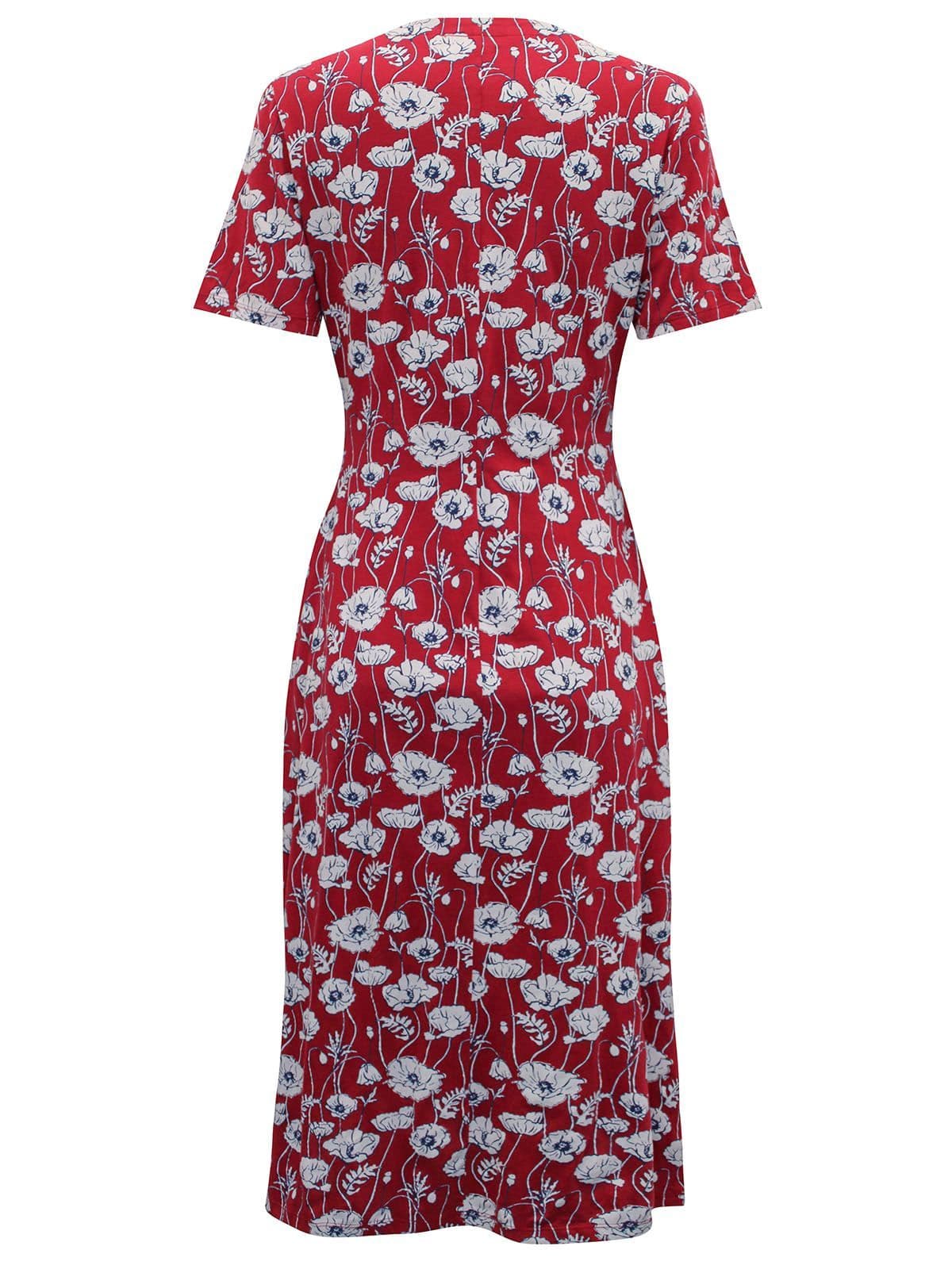 EX SEASALT LILIAN RED POPPY PRINT FLORAL JERSEY TEA DRESS SIZES