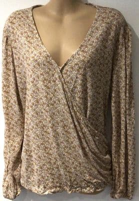 FAT FACE BEIGE FLORAL JERSEY WRAP TOP SIZE 12