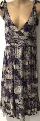 FAT FACE BEIGE/PURPLE WRAP JERSEY SUN DRESS SIZE 12