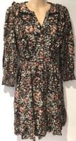 FAT FACE BLACK/CORAL FLORAL BUTTON TUNIC SHIRT DRESS SIZE 12