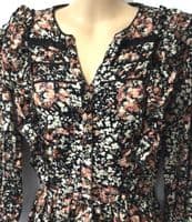 FAT FACE BLACK/CORAL FLORAL BUTTON TUNIC SHIRT DRESS SIZE 12