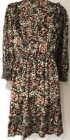 FAT FACE BLACK/CORAL FLORAL BUTTON TUNIC SHIRT DRESS SIZE 12