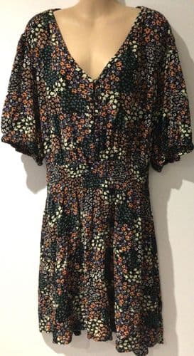 FAT FACE BLACK FLORAL BUTTON CHEST TUNIC DRESS SIZE 12R