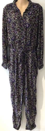 FAT FACE BLACK/INDIGO PRINT BUTTON JUMPSUIT SIZE 18