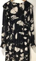 FAT FACE BLACK LEAF PRINT BUTTON CHEST TUNIC DRESS SIZE 22