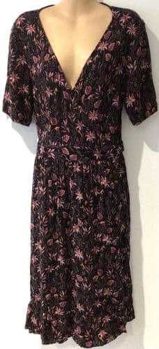 FAT FACE BLACK MONKEY PRINT FLORAL WRAP DRESS SIZE 16