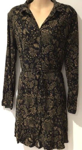 FAT FACE BLACK/ORANGE BUTTON SHIRT DRESS SIZE 12