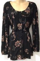 FAT FACE BLACK/ORANGE FLORAL JERSEY TUNIC BLOUSE SIZE 14