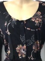 FAT FACE BLACK/ORANGE FLORAL JERSEY TUNIC BLOUSE SIZE 14