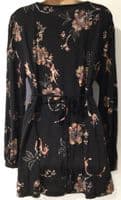 FAT FACE BLACK/ORANGE FLORAL JERSEY TUNIC BLOUSE SIZE 14