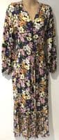 FAT FACE BLACK/PINK FLORAL BUTTON SHIRT MIDI DRESS SIZE 14